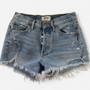 Agolde Frayed Hem Jean Shorts - Light Blue